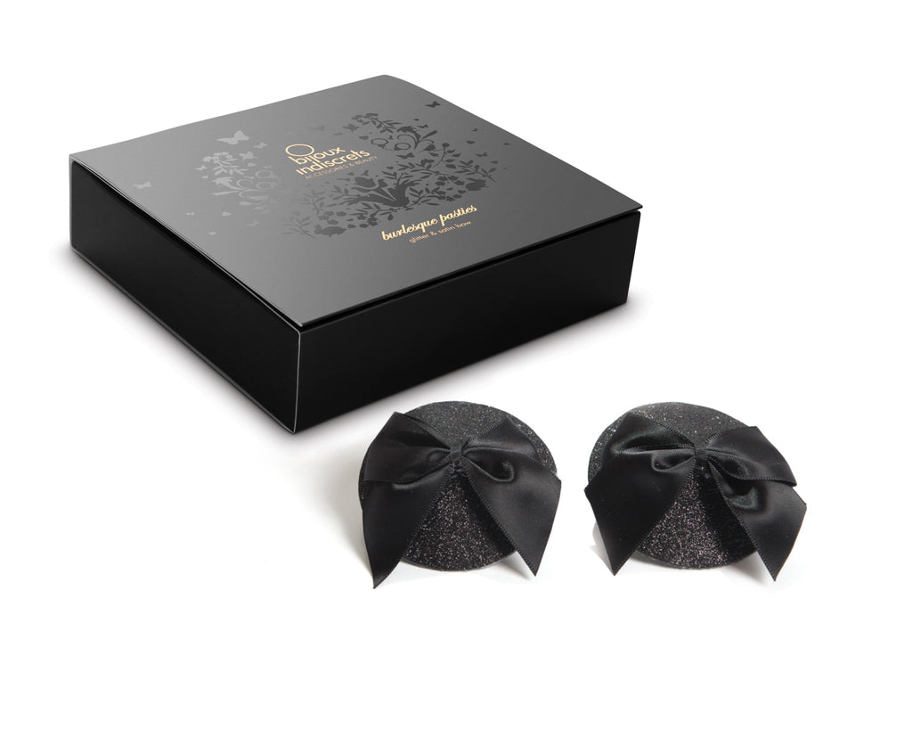 Cache-tétons Burlesque Noeud et Paillettes - Noir
