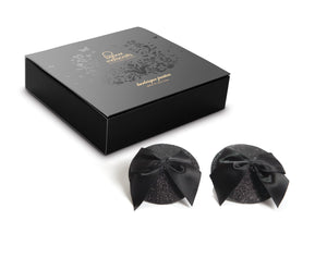 Cache-tétons Burlesque Noeud et Paillettes - Noir